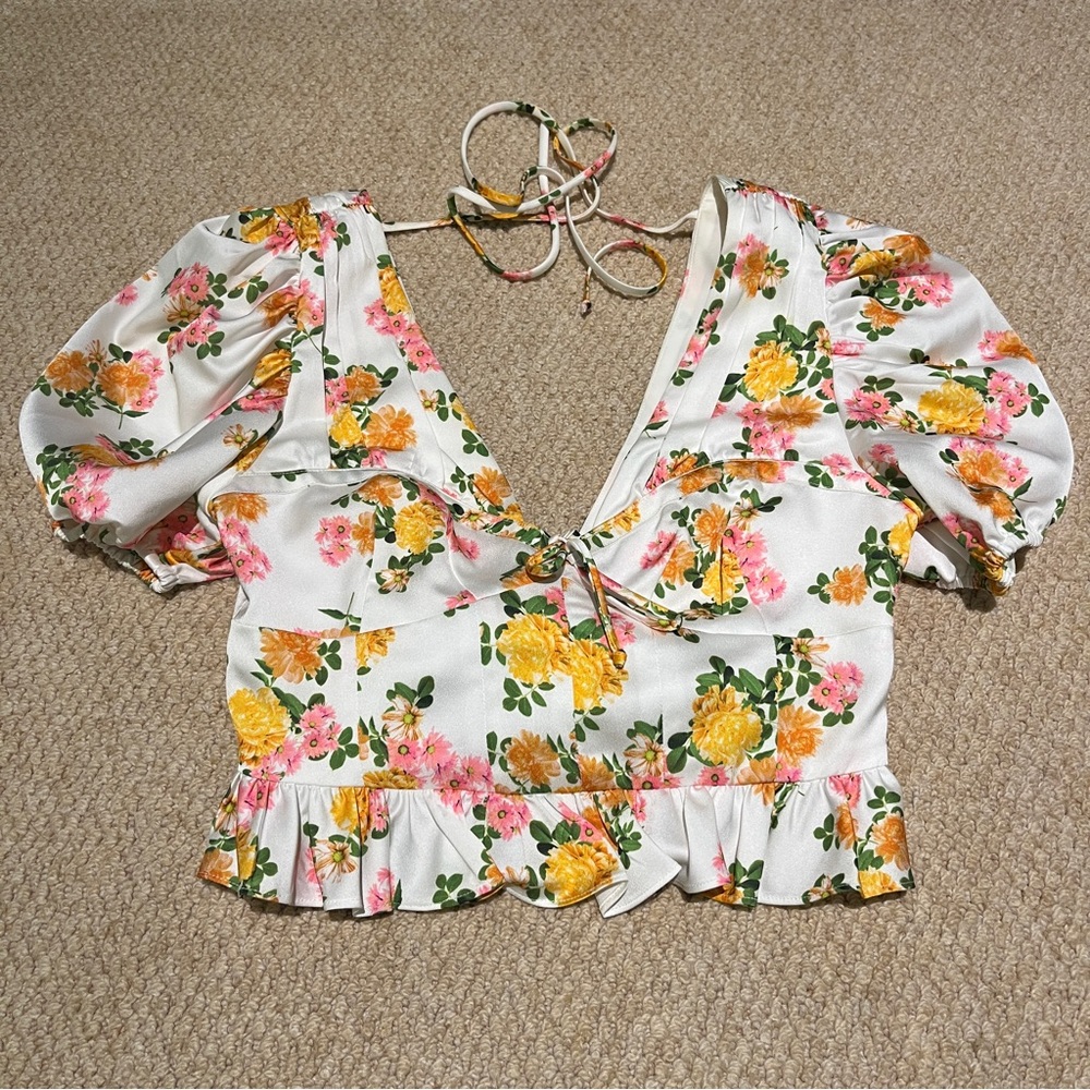 For Love & Lemons Emma Blouse in Marigold White
